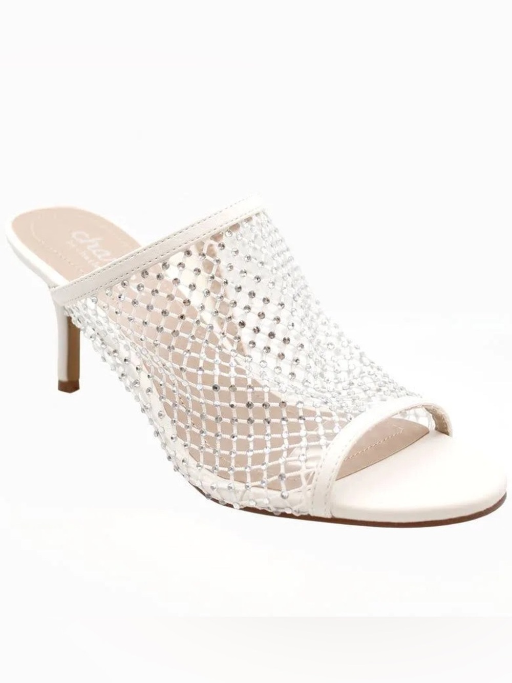 Charles David White Crystal Mesh Mule Heels